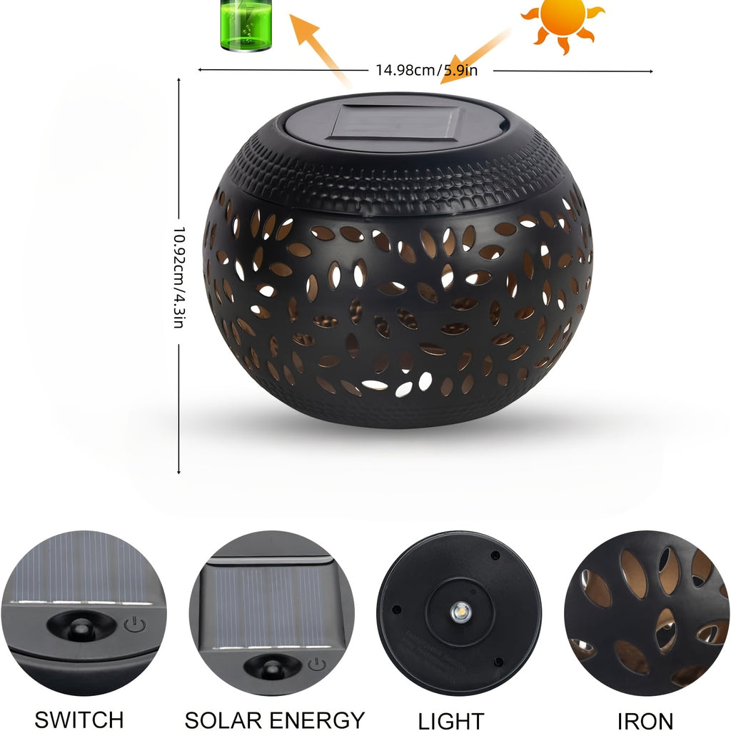 Lampe de table solaire boule en fer ajouré, motif de feuilles
