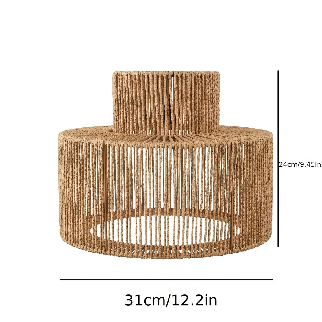 Abat-jour double cylindre en corde naturelle torsadée, 31 cm