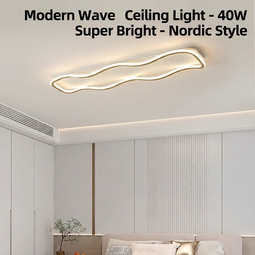 Plafonnier LED ondulé 40 W pour couloir, noir ou doré, 60 cm