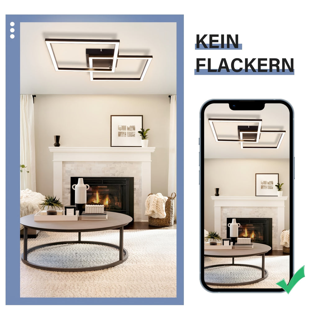 Plafonnier LED à deux cadres carrés pivotants noirs, 65 cm