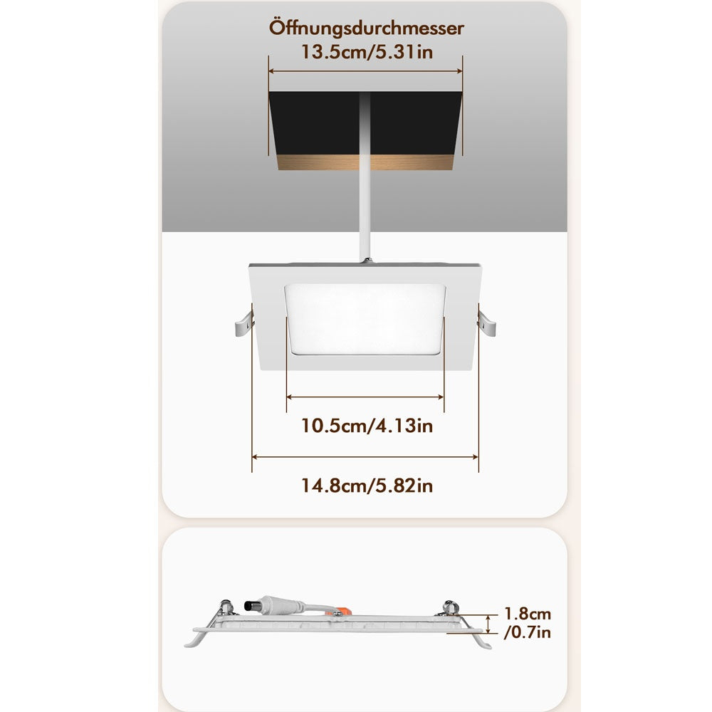 Lot de 6 spots LED carrés encastrés 9W pour salon et chambre