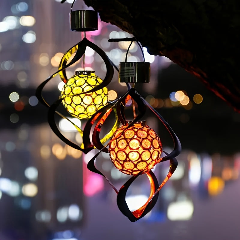 Suspension solaire spirale argentée à boule LED multicolore