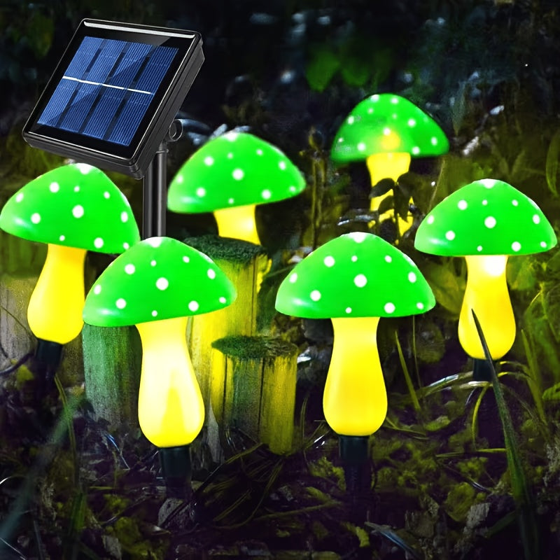 Guirlande solaire de 8 champignons verts à pois, à planter, IP44