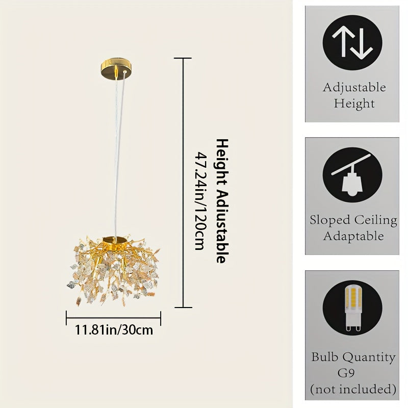 Lustre feuillage de cristal champagne et transparent, Ø 30 cm