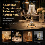 Lampe de chevet sans fil dorée, abat-jour strié et boule à facettes