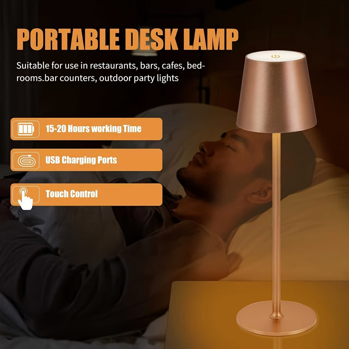Lampe sans fil en aluminium mat à tige raccourcissable, 38 cm