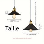Suspension industrielle conique en métal noir, Ø 22 ou 26 cm