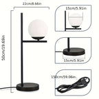 Lampe de chevet globe en verre opalin sur tige noire ou dorée, E27