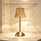 Lampe de chevet sans fil, abat-jour en grille dorée ajourée