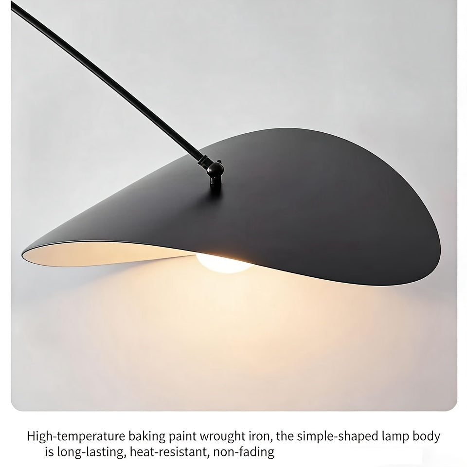 Lampadaire arc noir à abat-jour ondulé en forme de chapeau, 183 cm