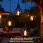 Lanterne solaire goutte en métal noir, bougie LED vacillante, IP65