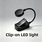 Lampe de lecture à pince noire à piles, tête ronde, col 360°