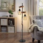 Lampadaire industriel à une cage métal et bras en bois, 151 cm
