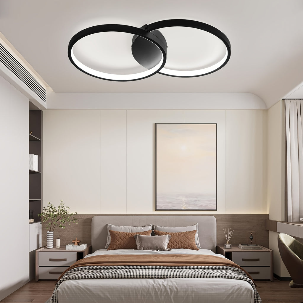 Plafonnier LED double anneau noir et blanc, 50 cm, trois teintes
