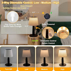Lampe de table solaire à abat-jour blanc nervuré, 3 intensités