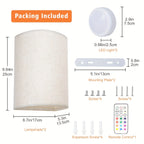 Applique murale demi-cylindre en tissu, lot de 2 à piles et RVB