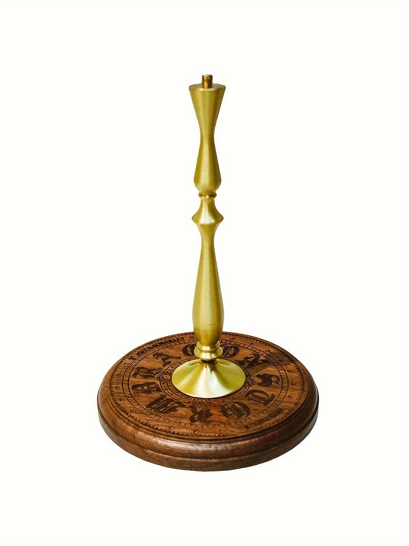 Pied de lanterne en bois gravé et colonne cuivrée, vis 1/4 de pouce