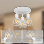 Plafonnier 3 cages blanches pivotantes sur platine ronde, E14