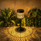 Lampe de table solaire en métal ajouré, lueur chaude, 26 cm