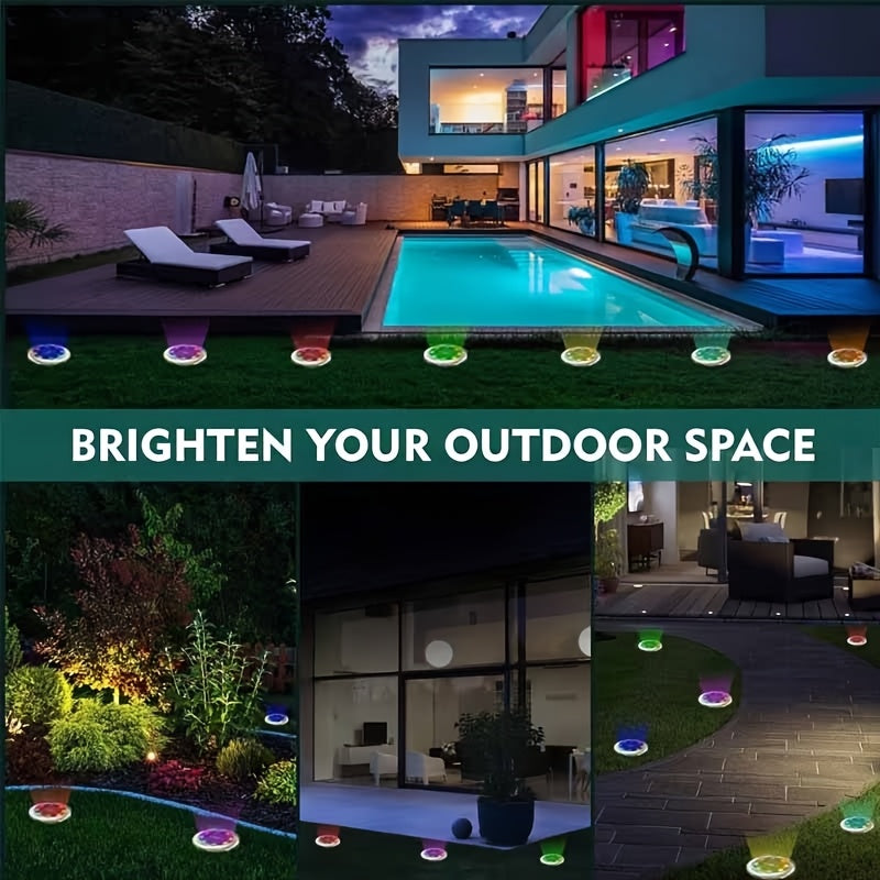 Spot solaire de sol multicolore 8 LED, Ø 7,2 cm, lot de 8 ou de 12