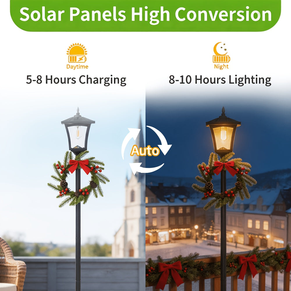 Lampadaire solaire de Noël 150 cm avec couronne et jardinière