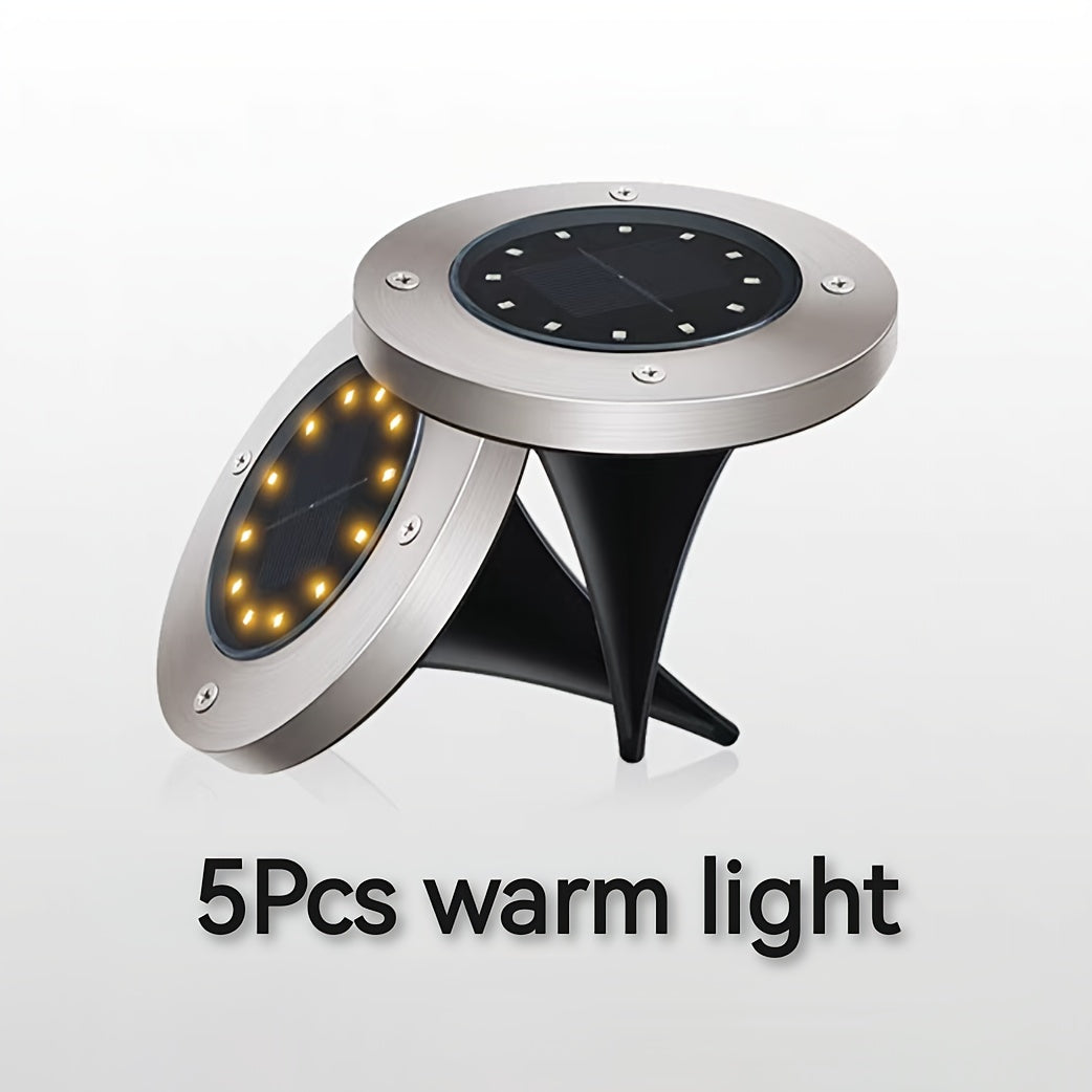 Lumière chaude / Lot de 5 lampes souterraines à 12 LED en acier inoxydable