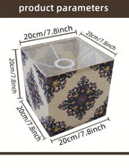 Abat-jour cube en tissu à médaillons bohèmes bleu nuit, 20 cm