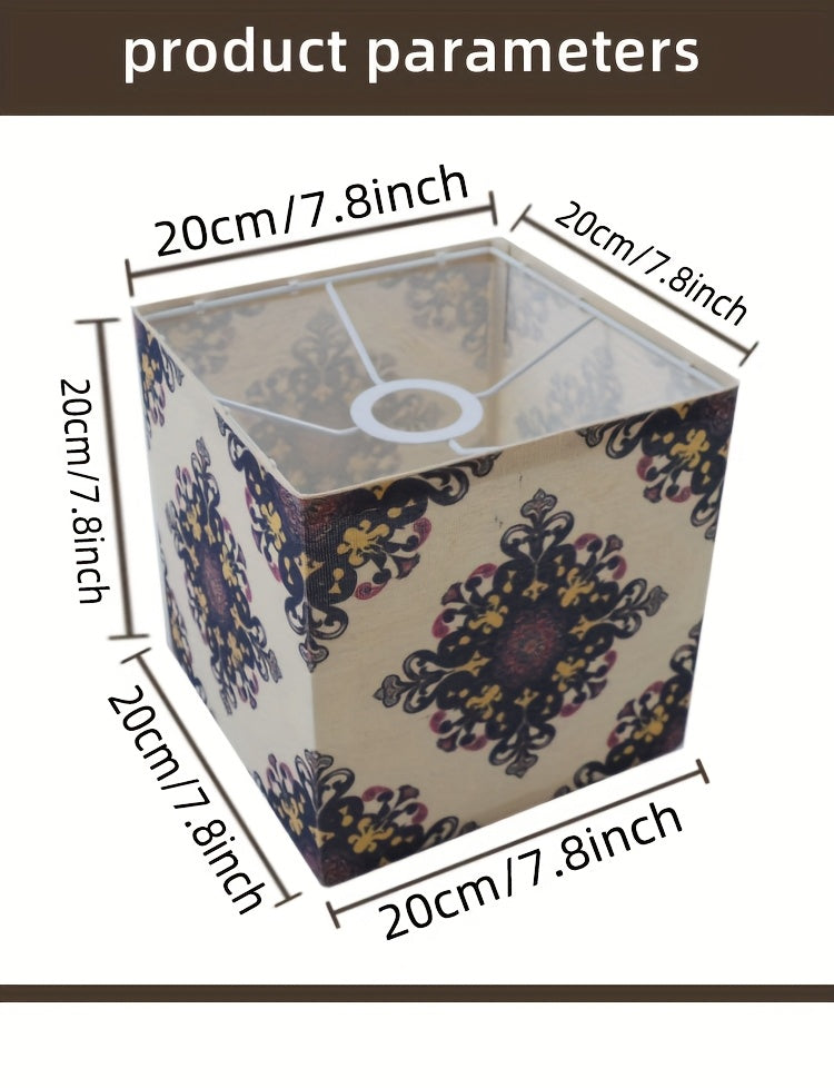 Abat-jour cube en tissu à médaillons bohèmes bleu nuit, 20 cm