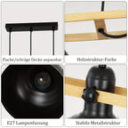 Suspension 3 coupoles noires sur barre effet bois de 78 cm, E27