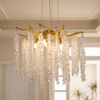 Lustre doré à grappes de cristal façon glycine, 5 lumières G9