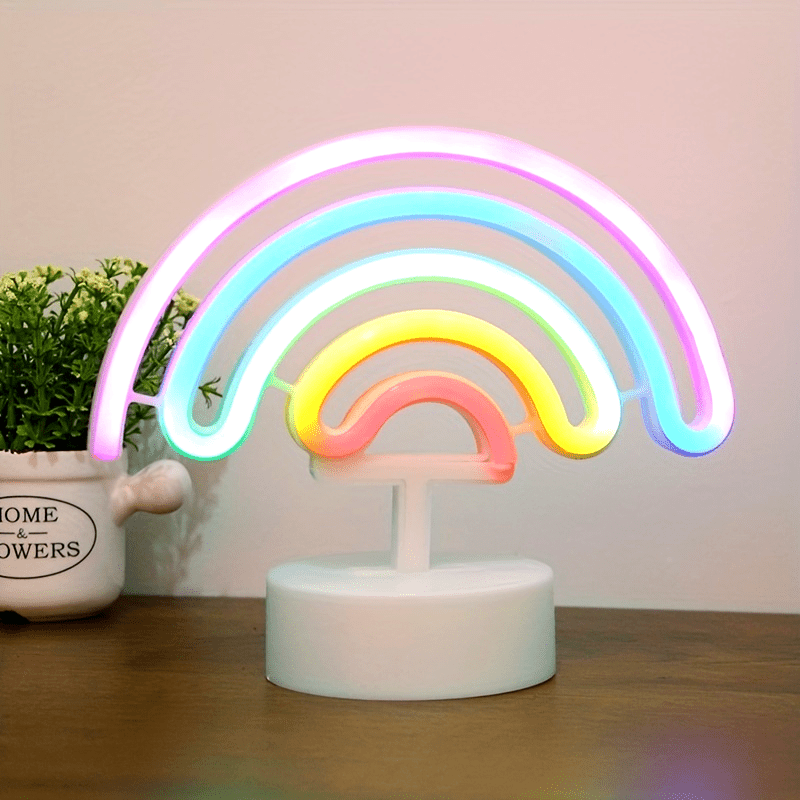Néon LED arc-en-ciel sur socle, à piles ou USB, 23 x 19 cm