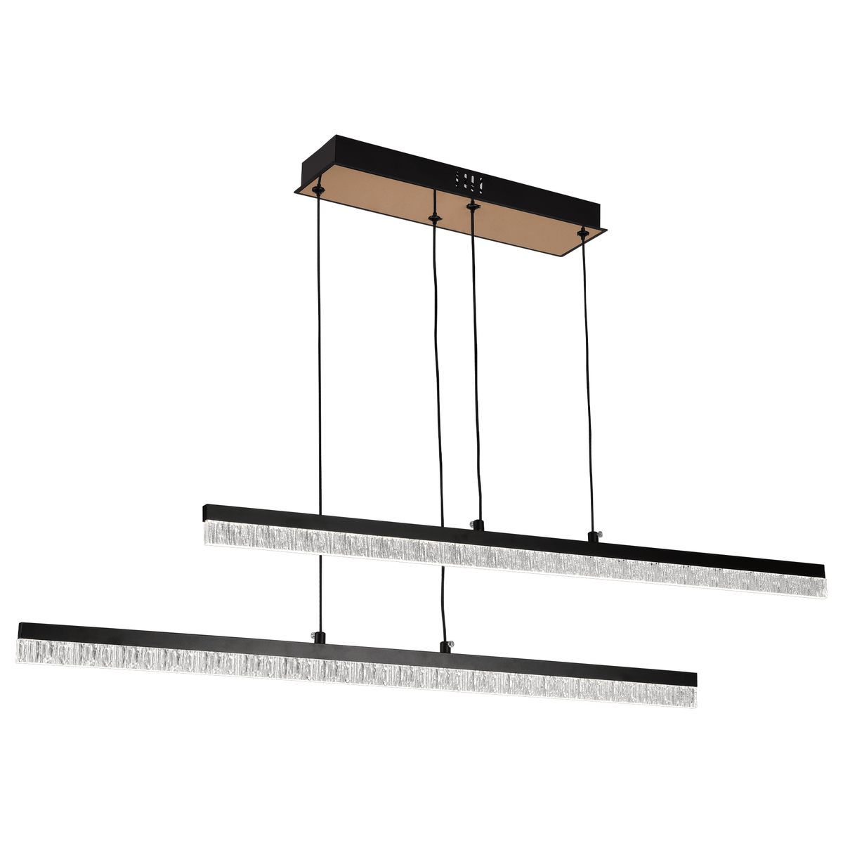 Lustre LED à deux barres décalées effet cristal, noir, 80 cm