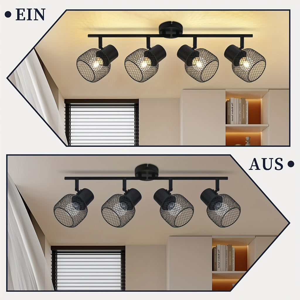 Plafonnier noir à spots grillagés E27, 3 ou 4 lumières, 50 à 64 cm