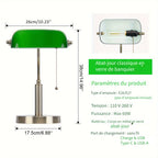 Lampe de banquier en verre vert, recharge sans fil et ports USB