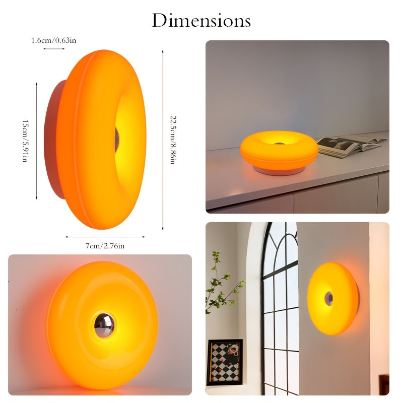 Lampe donut orange tactile à poser ou au mur, Ø 22,5 x 7 cm