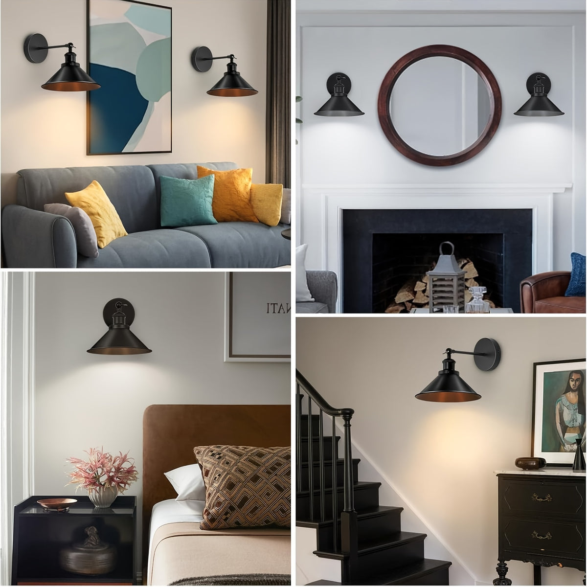 Applique murale industrielle noire orientable, lot de 2 sans fil RVB