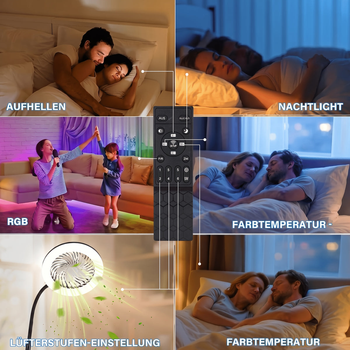 Lampadaire LED ventilateur 2 en 1 avec anneau RVB et télécommande