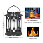 Lanterne solaire noire à effet flamme et pince d'accroche, IP65