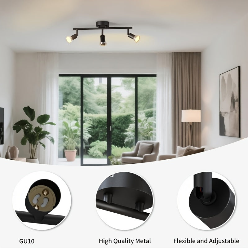 Plafonnier 3 spots GU10 noir sur rampe de 30 cm, à l'unité ou par 2