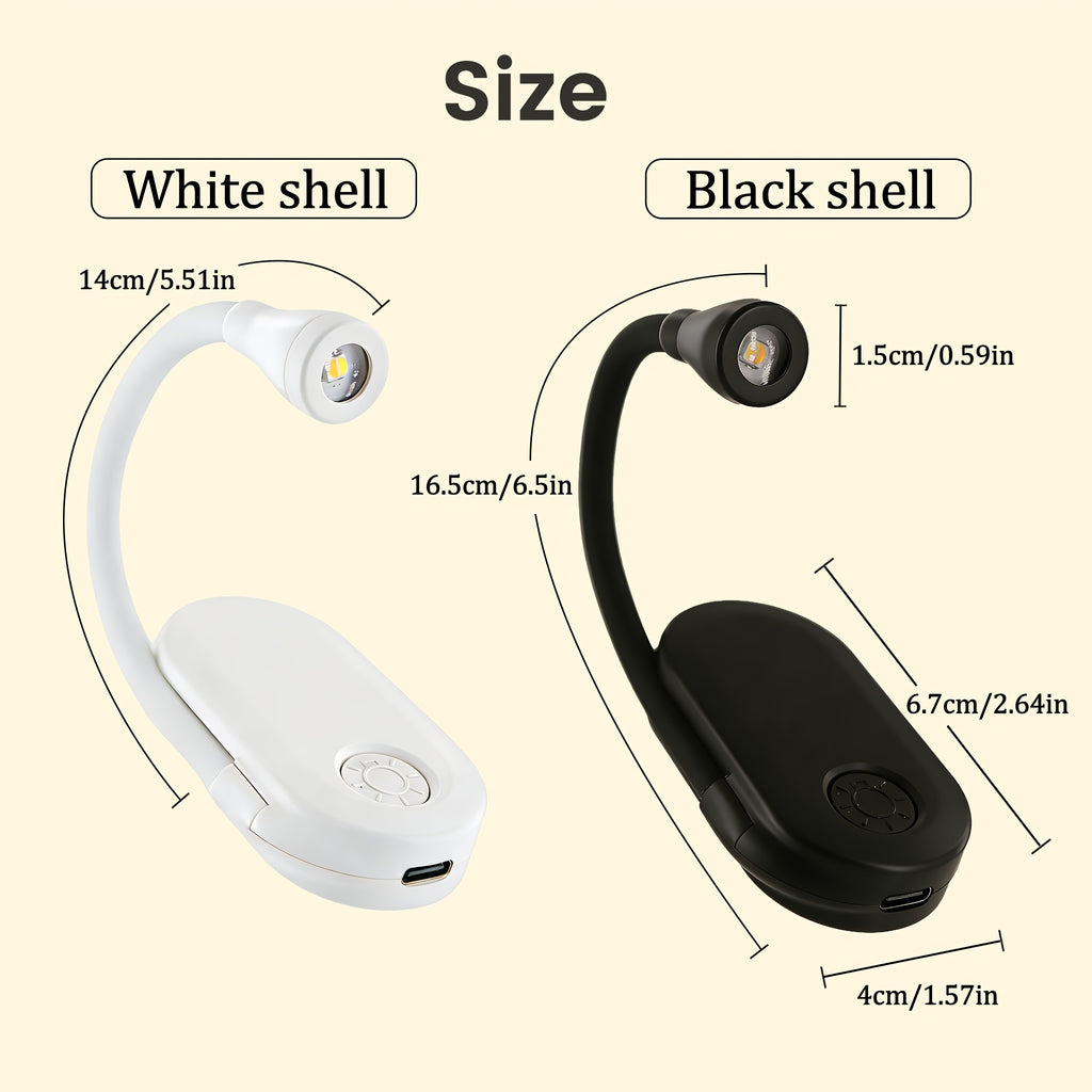 Lampe de lecture à pince galet, variation de 10 à 100 %, USB-C