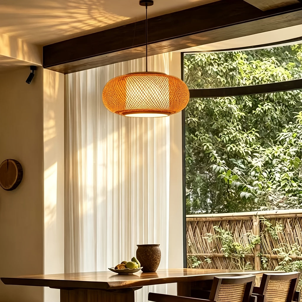 Suspension ovale en bambou losangé et diffuseur intérieur, 40 cm