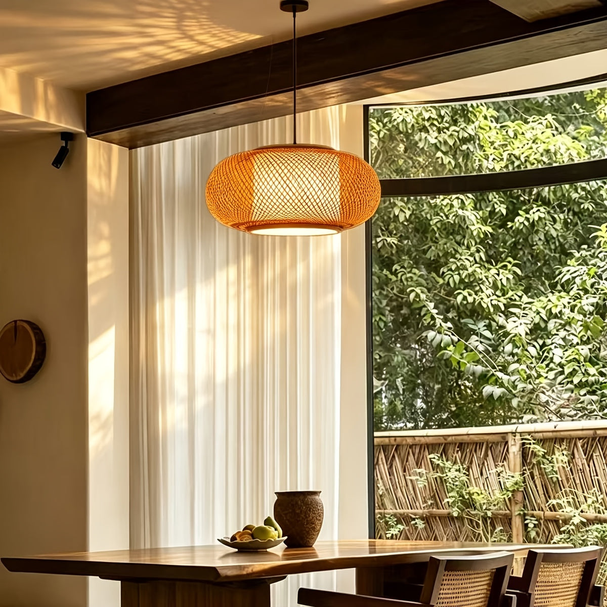 Suspension ovale en bambou losangé et diffuseur intérieur, 40 cm