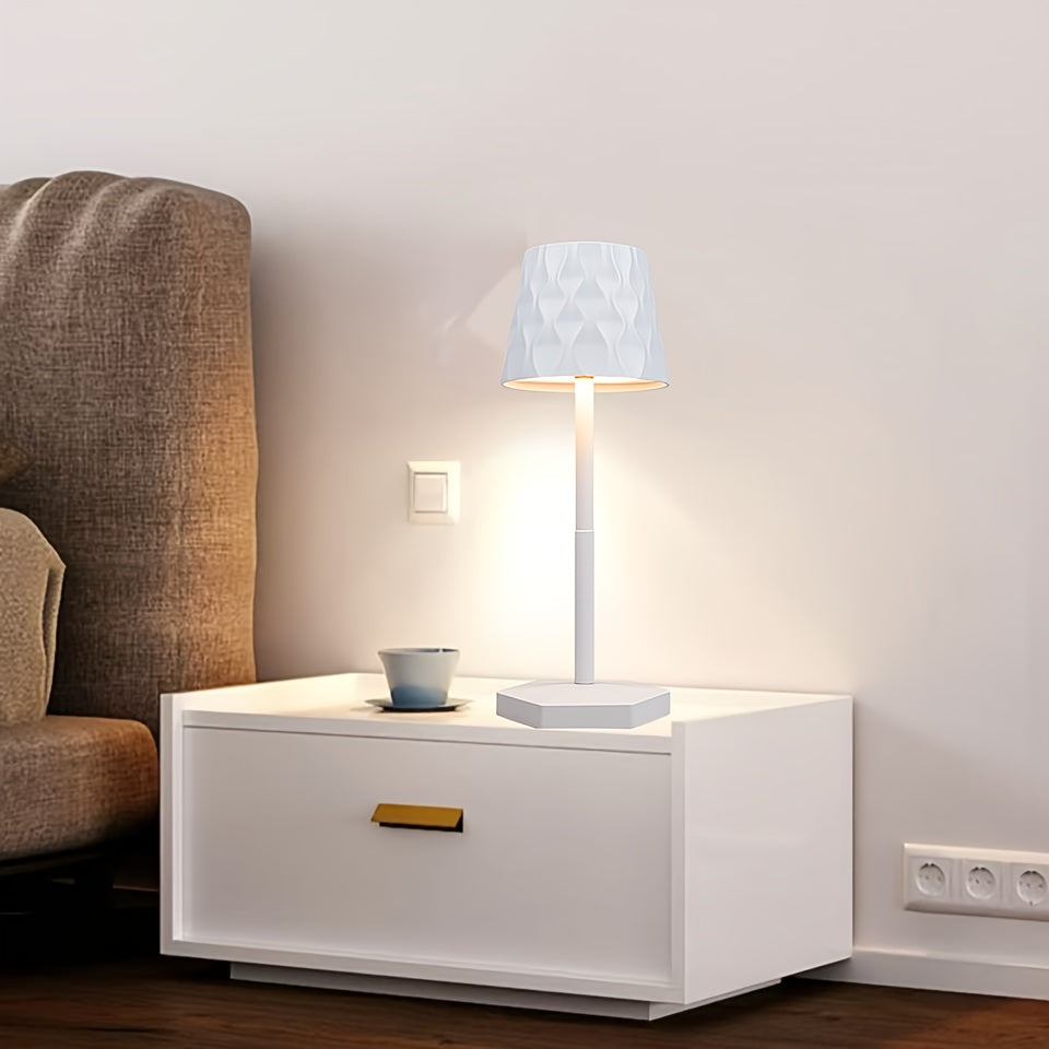 Lampe de bureau LED rose sans fil, abat-jour facetté en relief