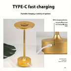 Lampe de table sans fil dorée à tête disque, tactile et rechargeable
