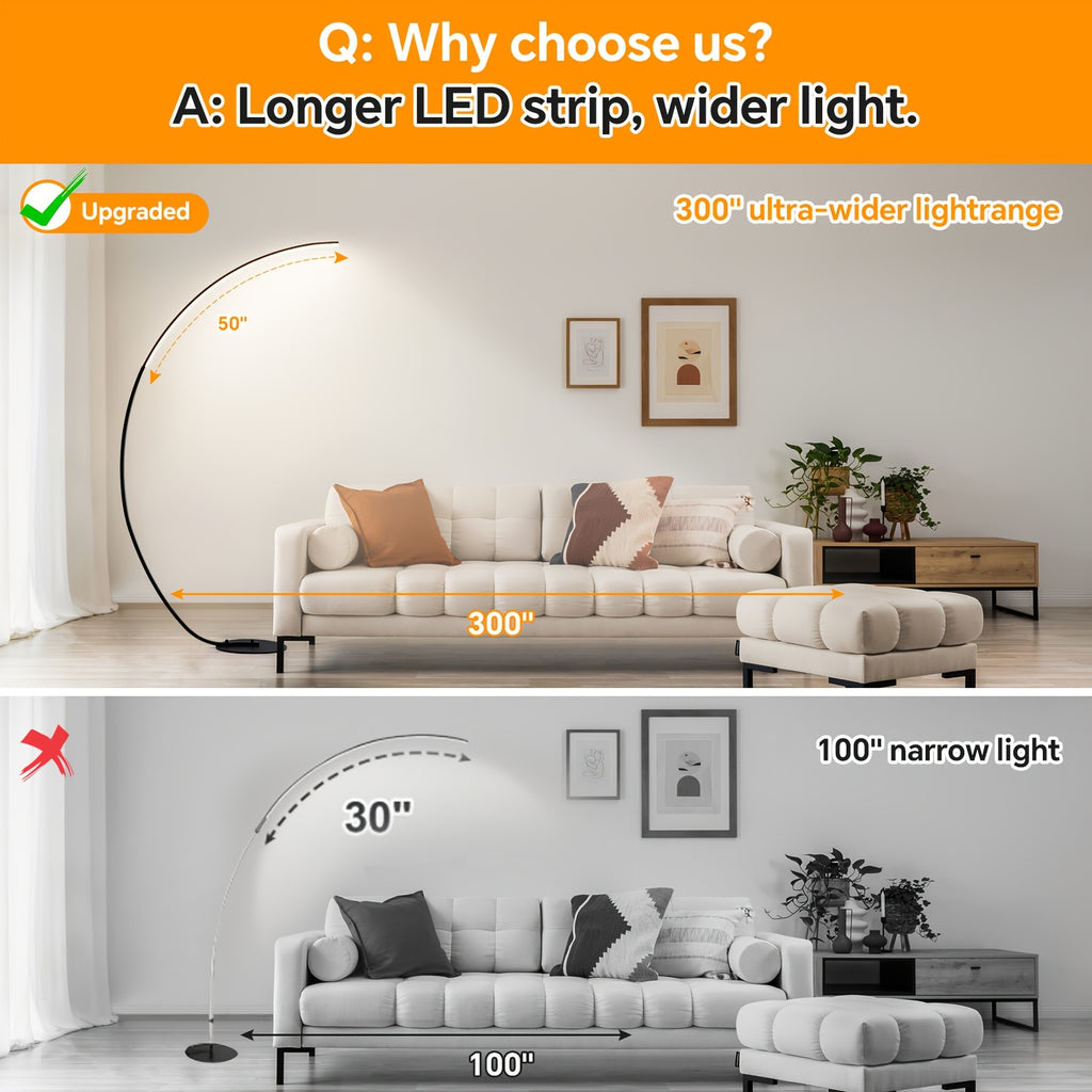Lampadaire arc LED à variateur, pédale et télécommande, 165 cm
