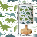 Lampe de chevet enfant à dinosaures verts, abat-jour lin, USB