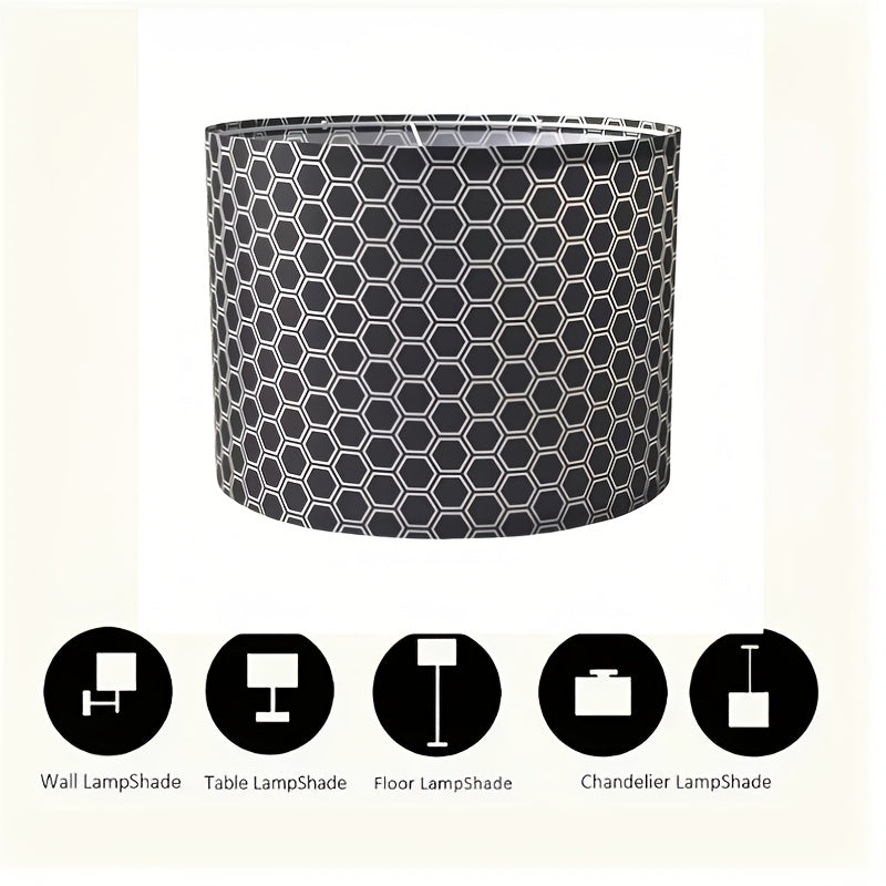 Abat-jour tambour à motif hexagones noir et blanc, Ø 33 x H 25 cm