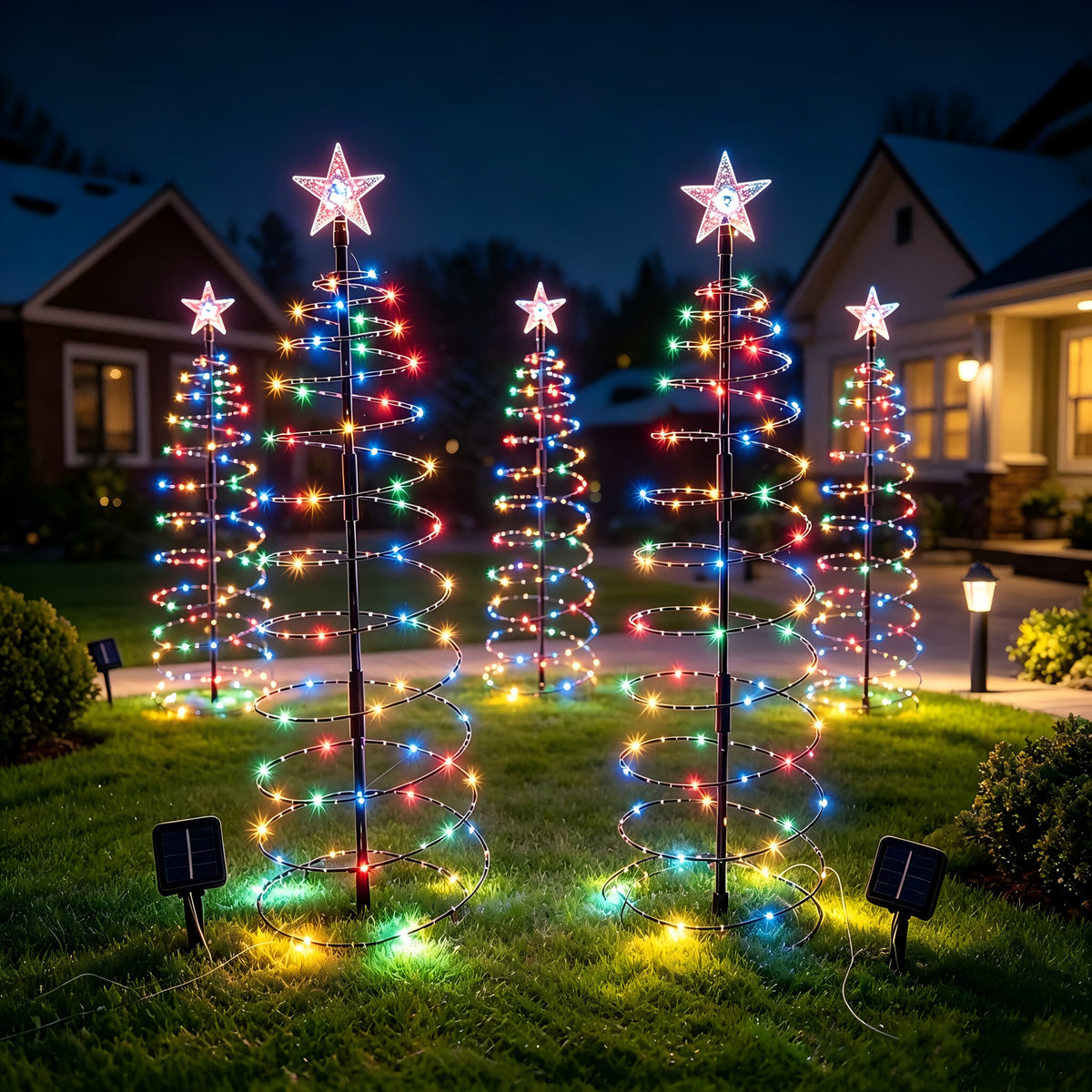 Sapin de Noël lumineux solaire en spirale à étoile, 93 cm, 80 LED