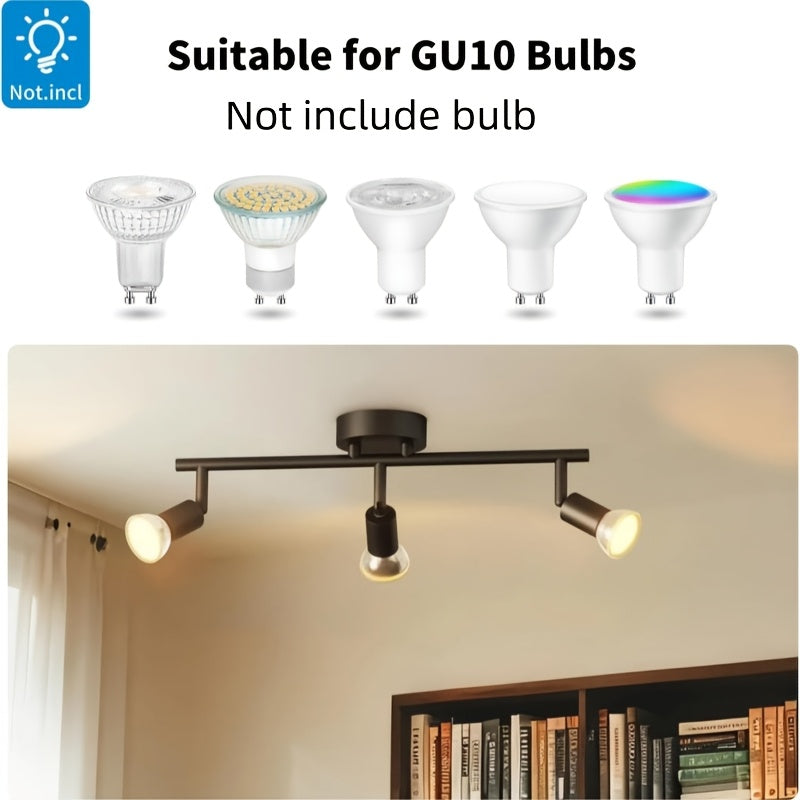 Plafonnier 3 spots GU10 noir sur rampe de 30 cm, à l'unité ou par 2