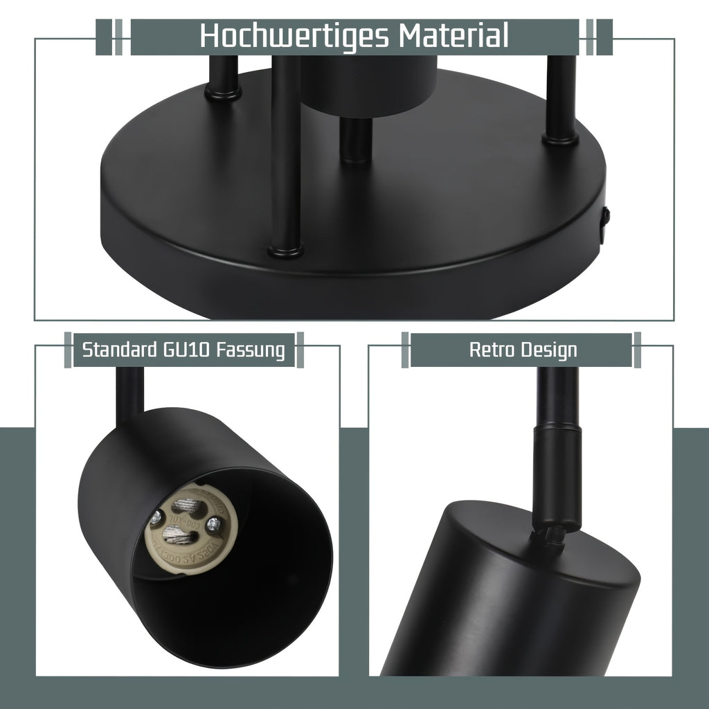 Plafonnier noir à spots GU10 en cascade, 3 ou 4 têtes orientables
